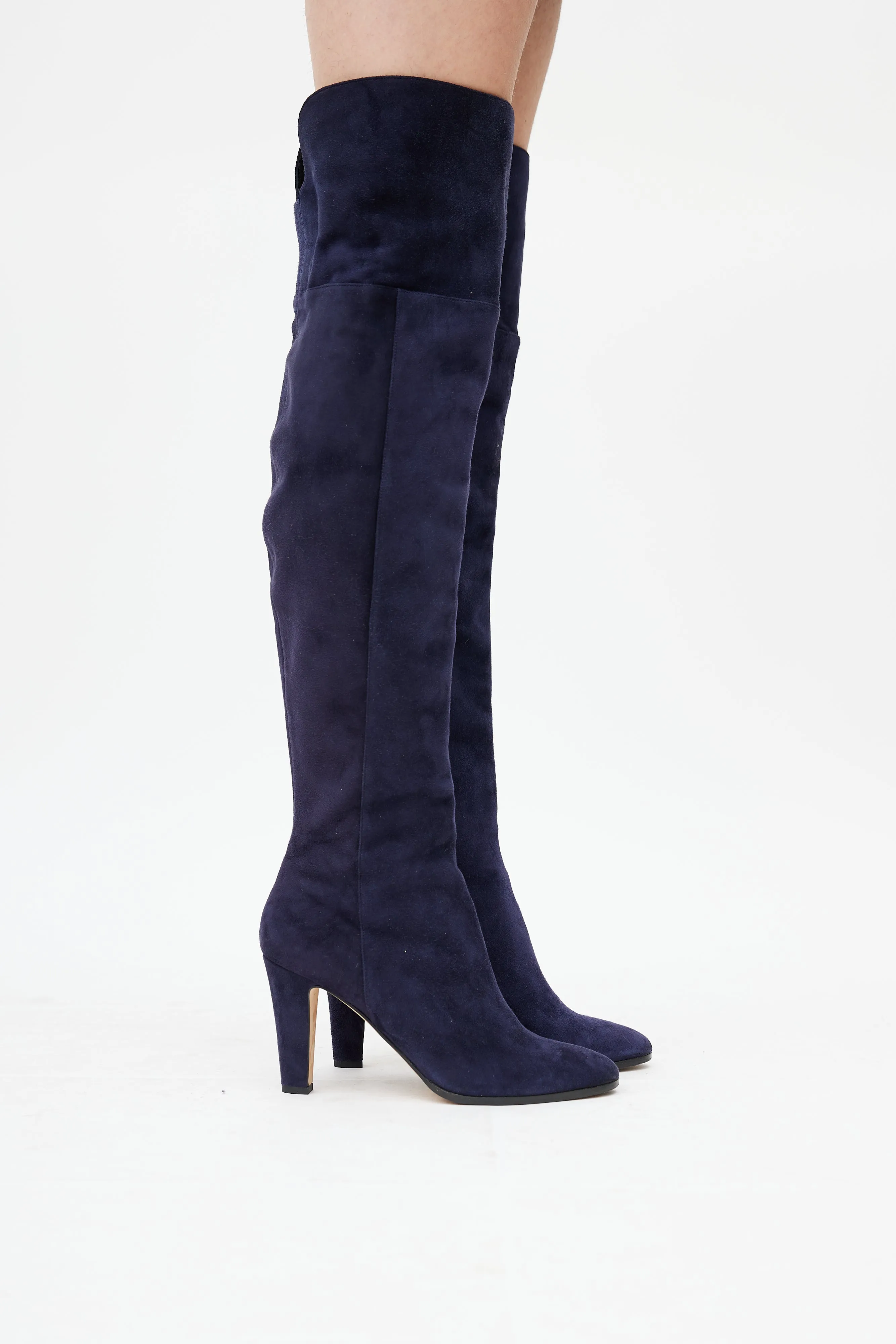 Navy Suede Thigh High Boot