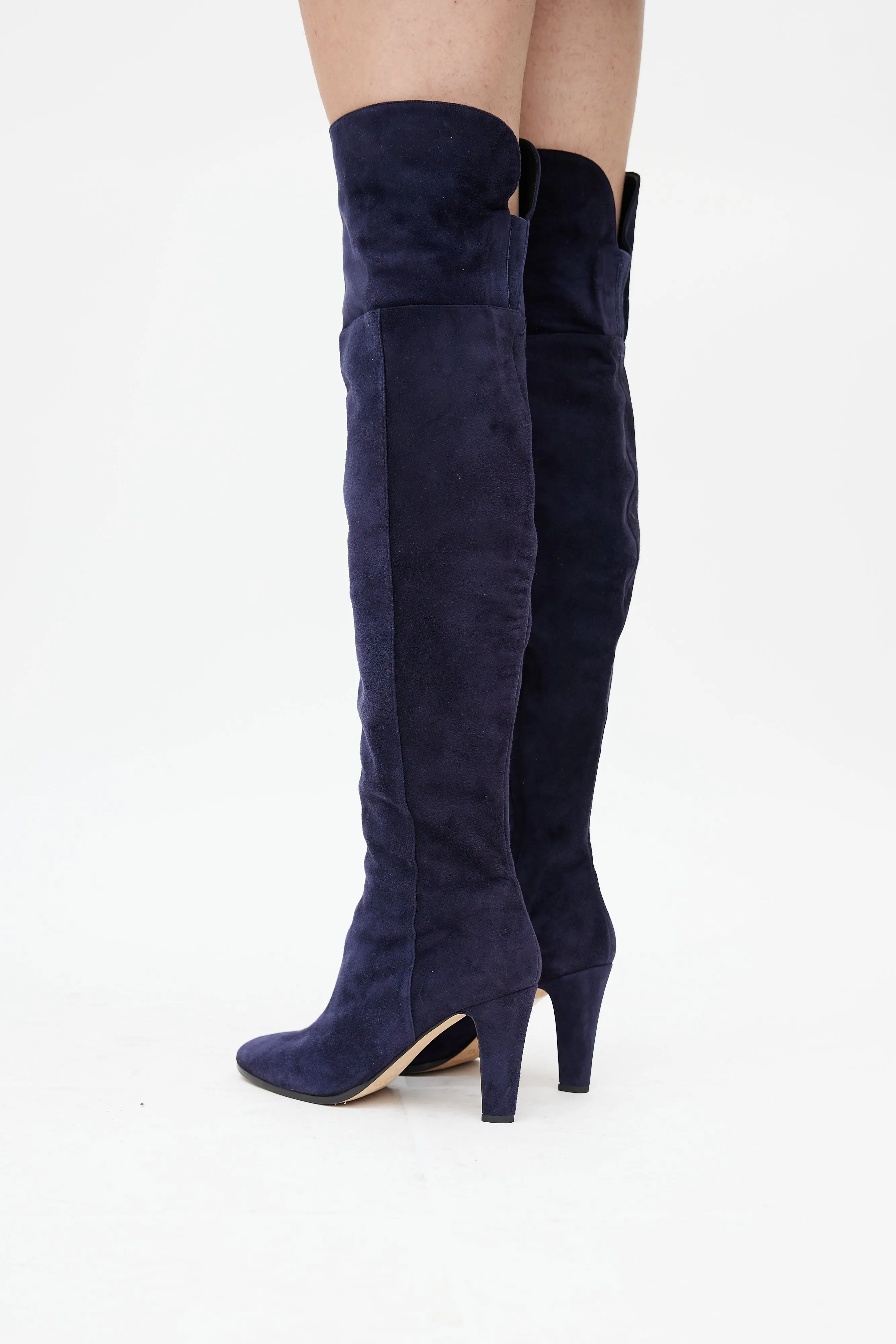 Navy Suede Thigh High Boot