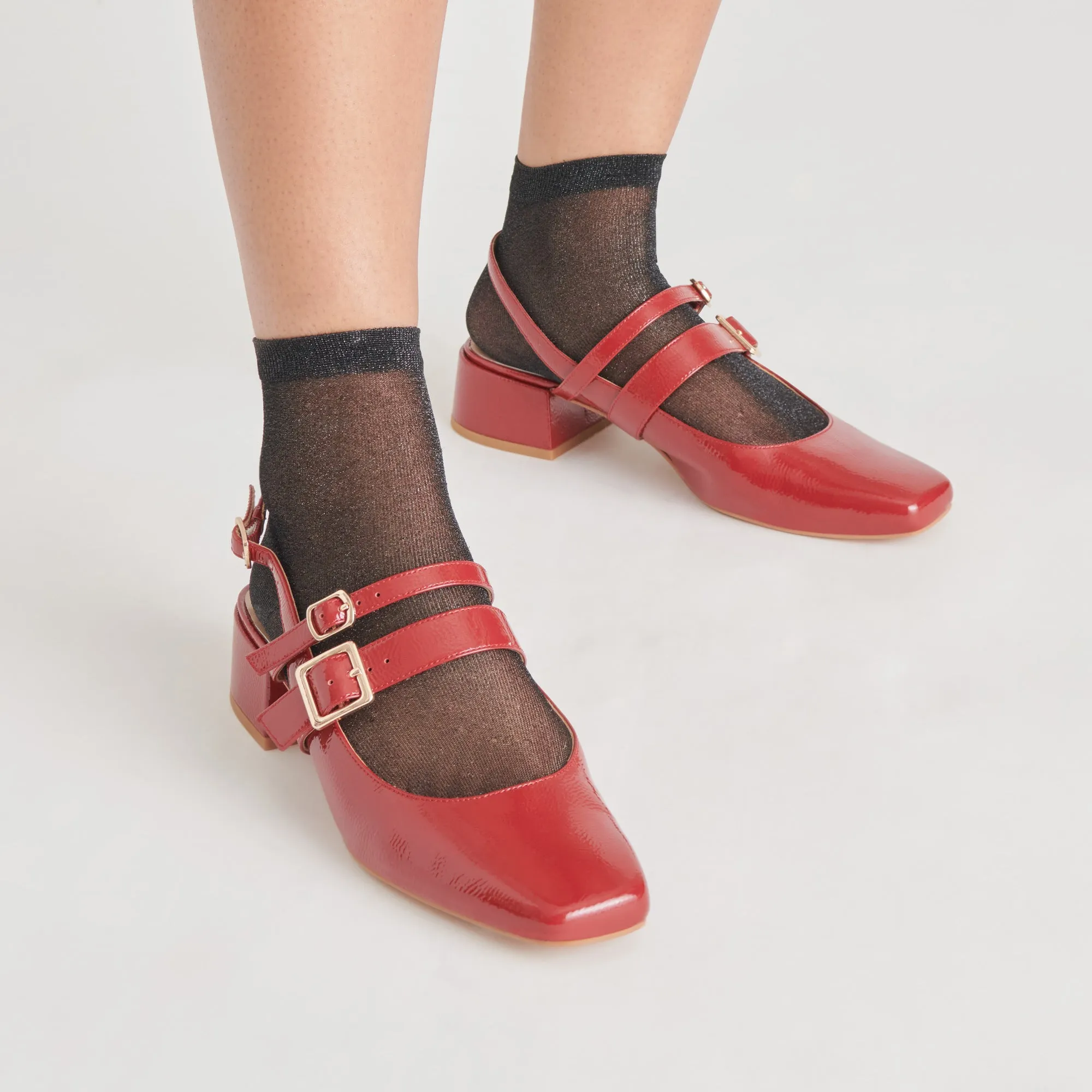 PATZY HEELS CRIMSON CRINKLE PATENT LEATHER