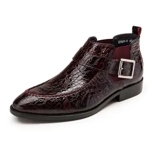 Pointed Toe Croco Pattern with Pin Buckle Design Men Ankle Boot