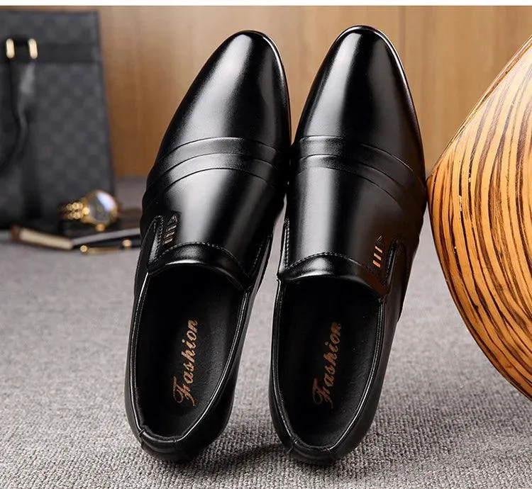 PU Leather Men's Oxford Business Dress Black Casual Shoes Loafers