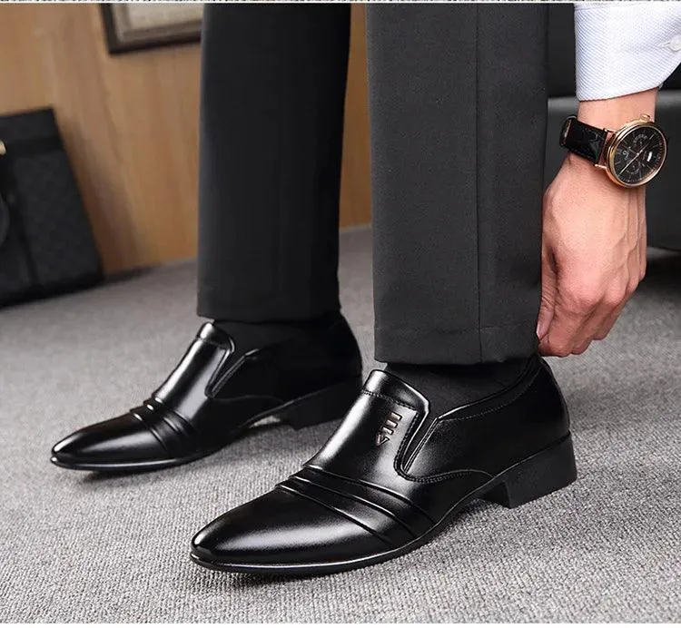 PU Leather Men's Oxford Business Dress Black Casual Shoes Loafers