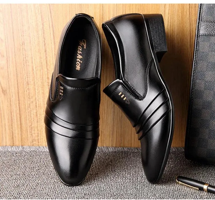 PU Leather Men's Oxford Business Dress Black Casual Shoes Loafers