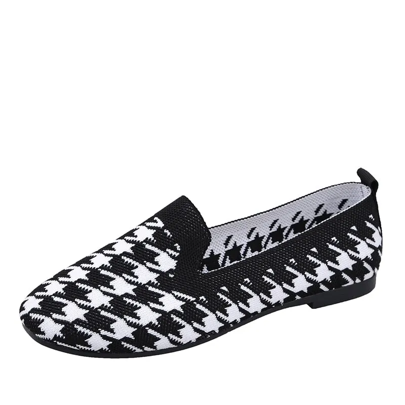 Purpdrank - Woman Loafers Houndstooth Knitted Slip on Shoes Spring Flat Moccasins Ladies Wide Fit Zapatos De Mujer