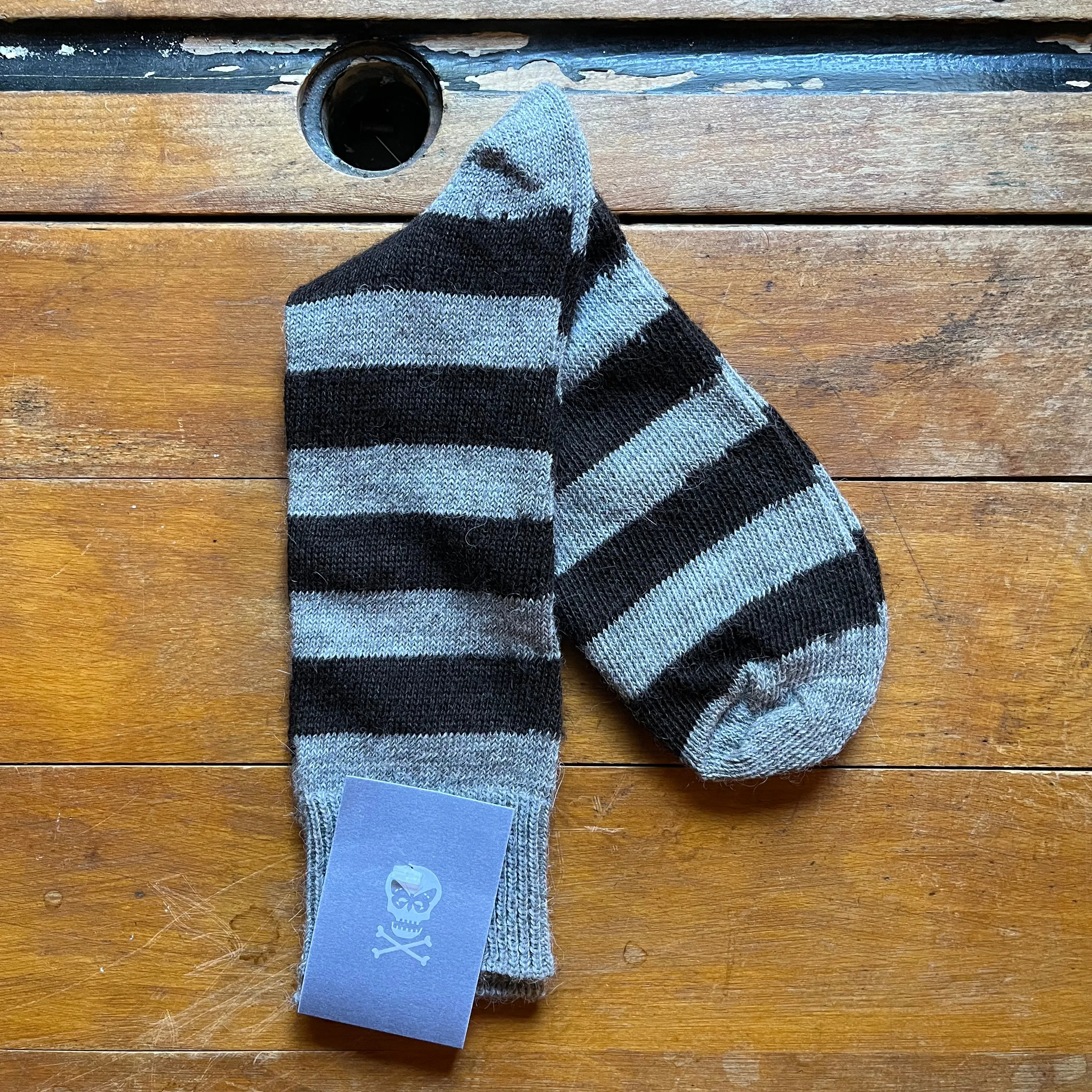 Regent - Alpaca Wool Socks - Hoops - Grey & Dark-Brown