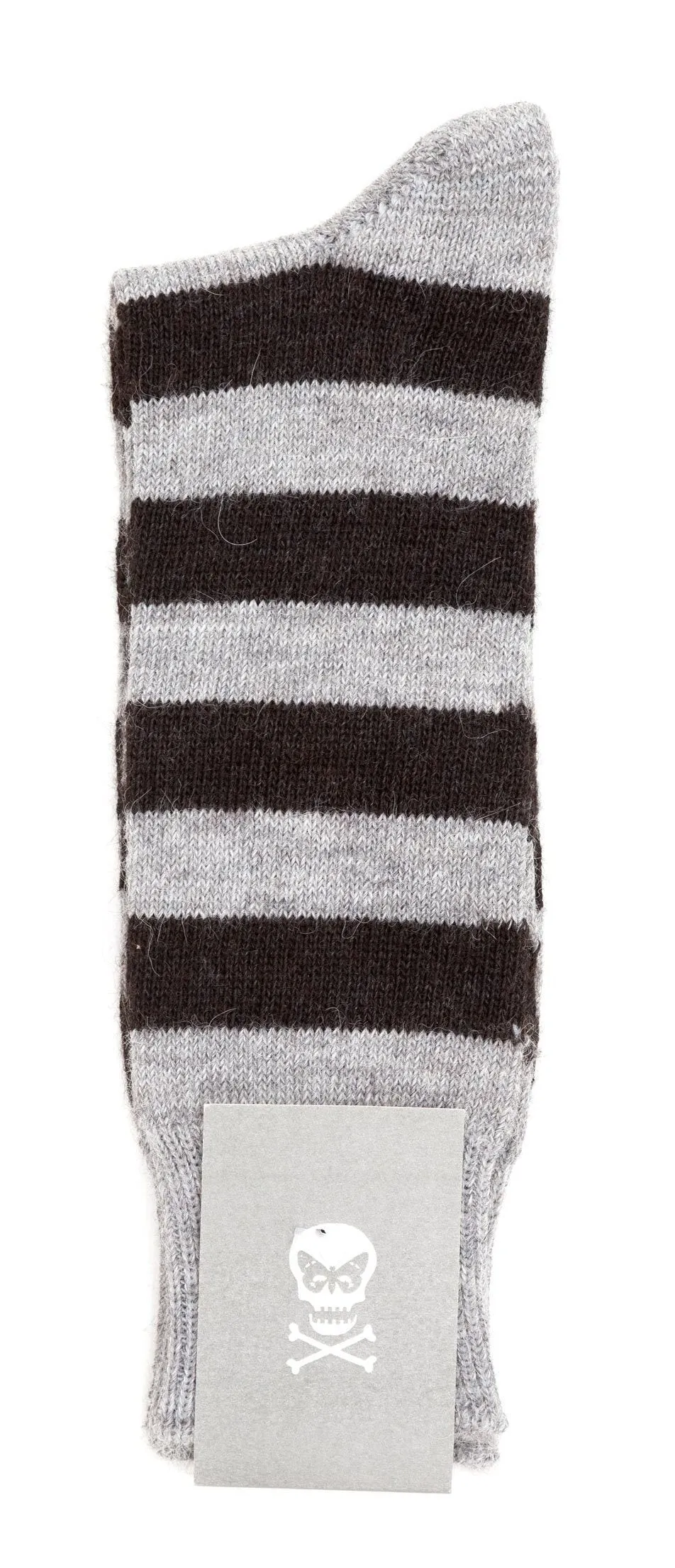 Regent - Alpaca Wool Socks - Hoops - Grey & Dark-Brown