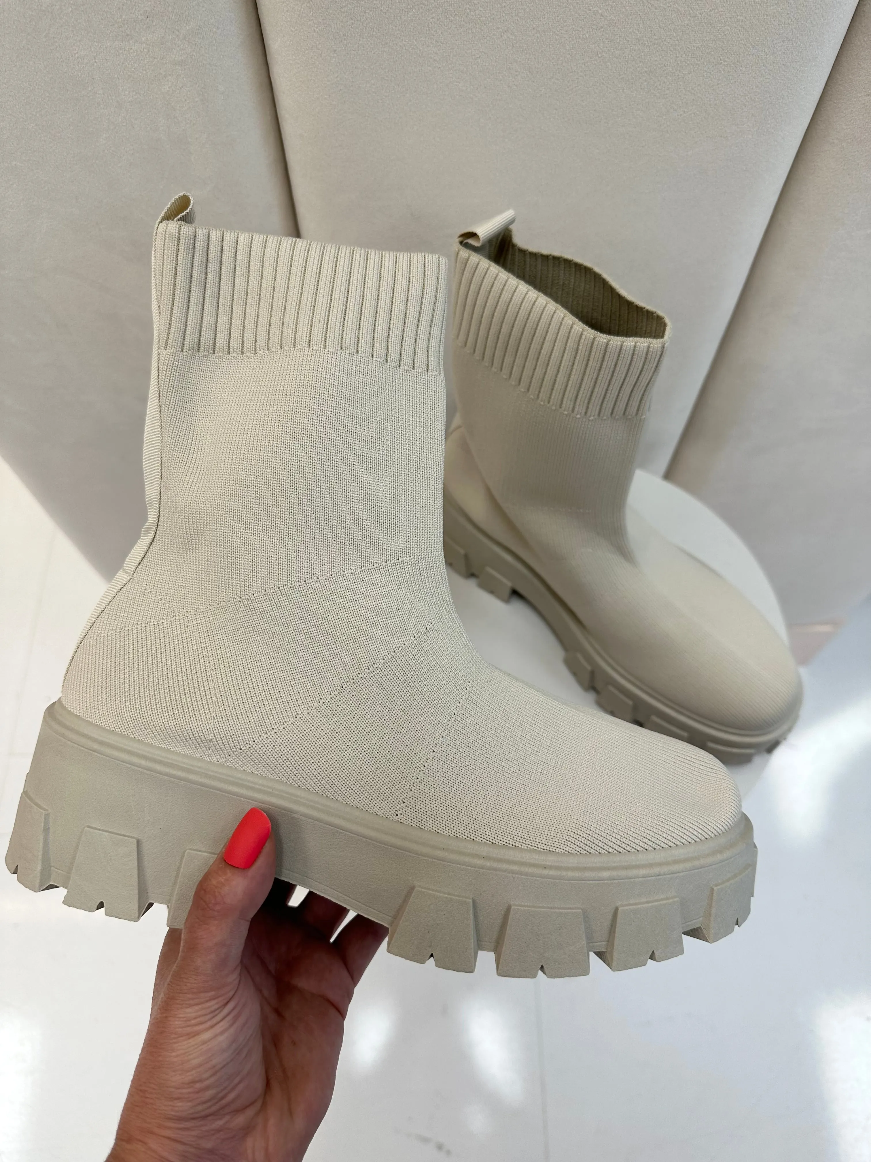 Sabrina beige sock boots