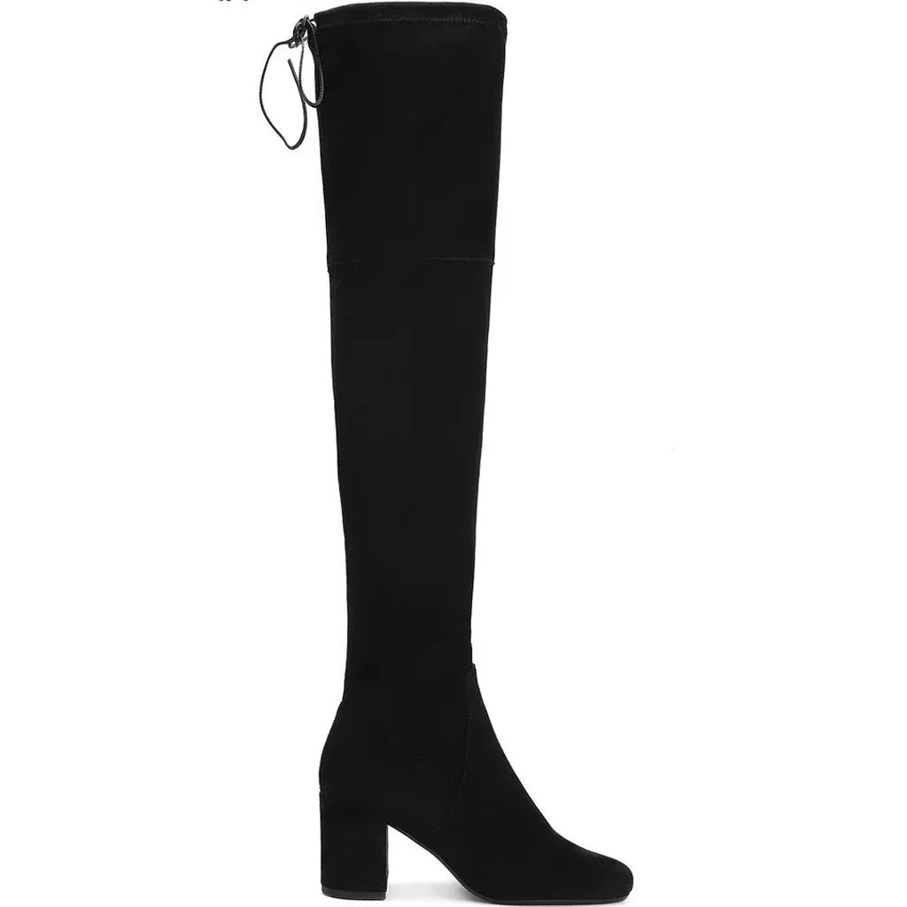 Saint Luisa Black Stretch Suede Above The Knee Boots