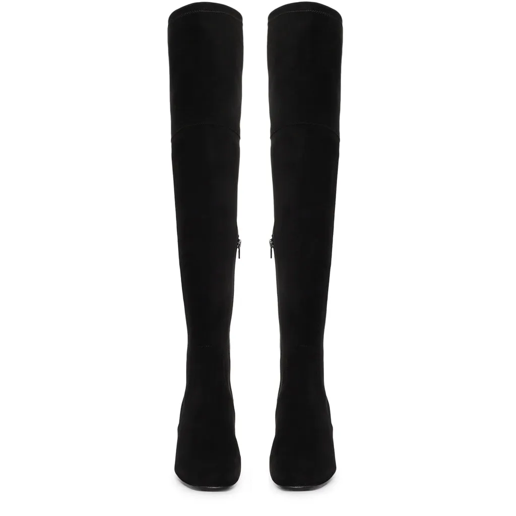 Saint Luisa Black Stretch Suede Above The Knee Boots