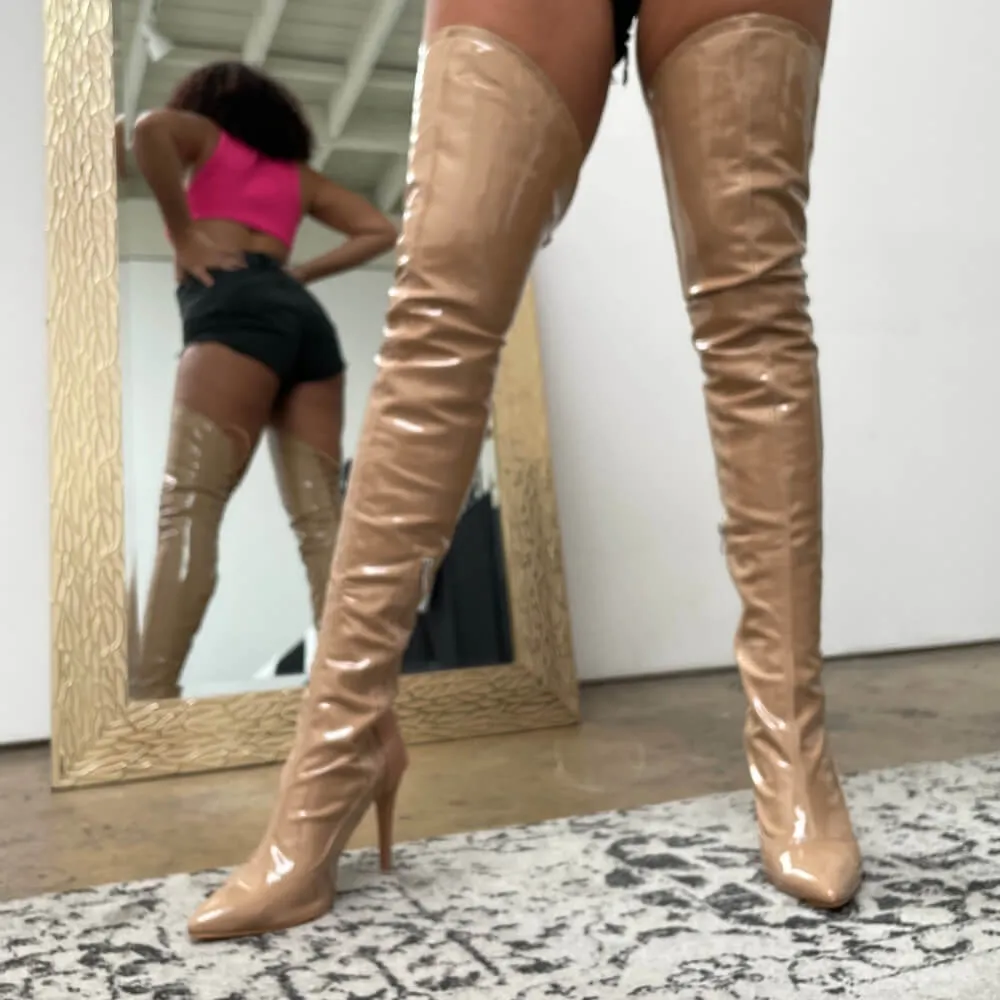 Savage Thigh High - Dark Tan Wet Look - Street Sole