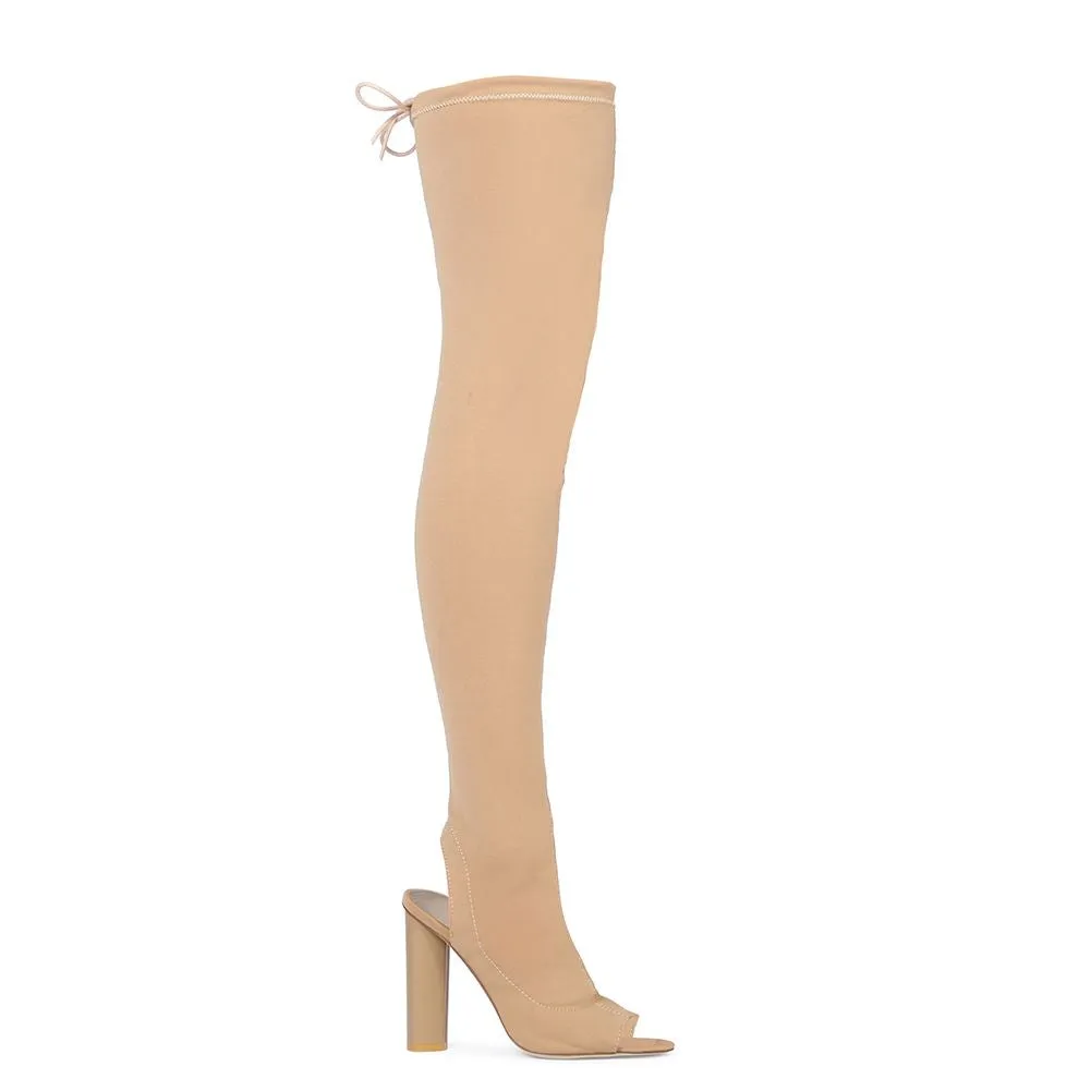 Sidney Peeptoe Sock Fit Boots in Camel Stretch