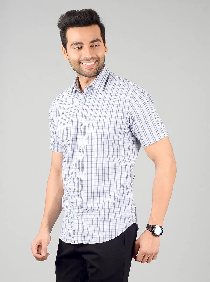 Sky Blue Checked Regular Fit Casual Shirt | Greenfibre