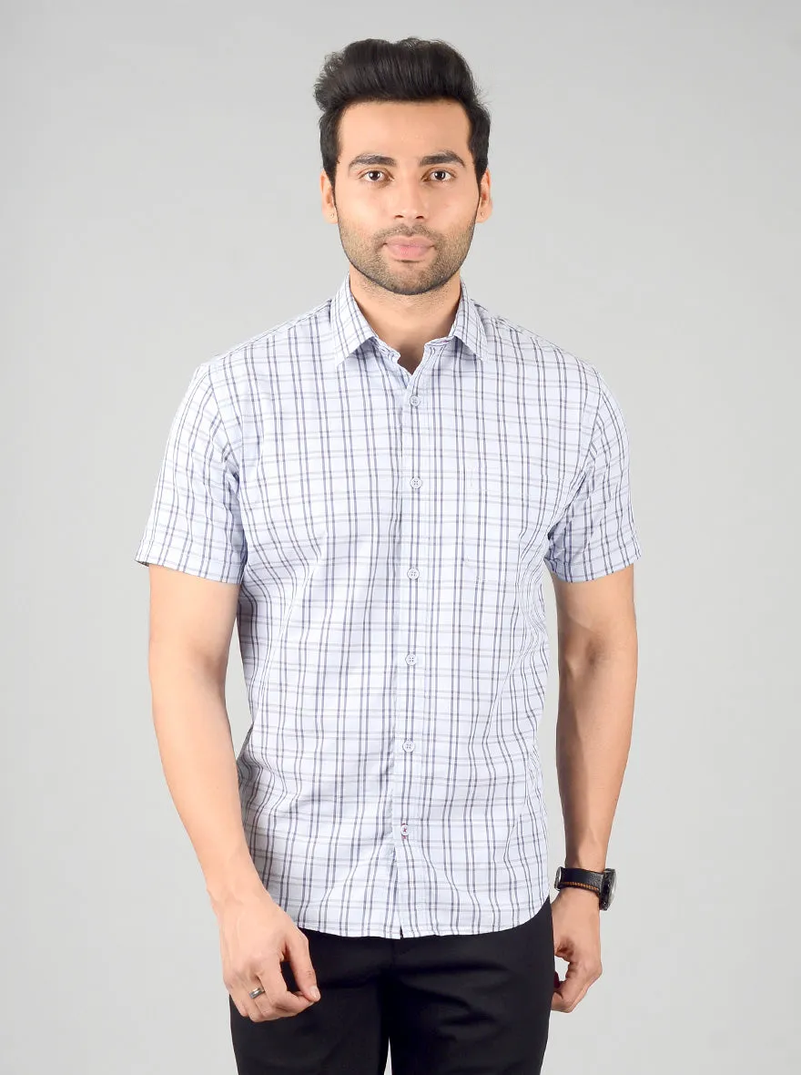 Sky Blue Checked Regular Fit Casual Shirt | Greenfibre