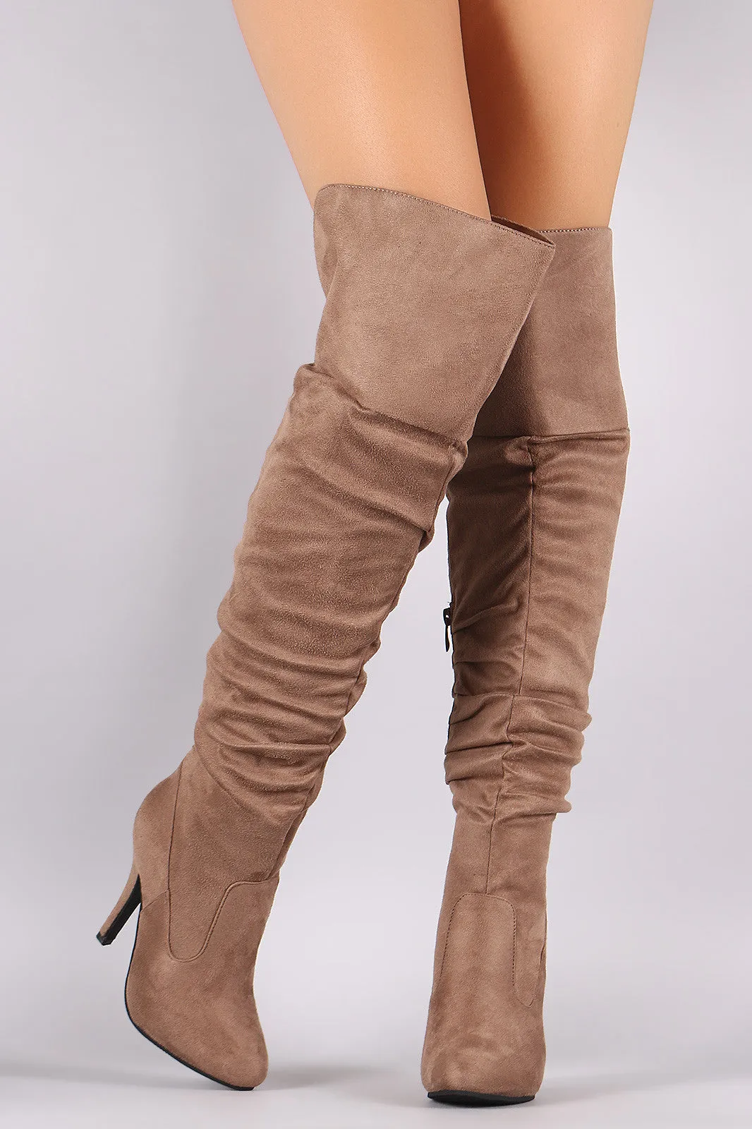 Slouchy Suede OTK Almond Toe Stiletto Boots