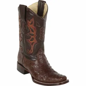 Square Toe Ostrich Boots Brown