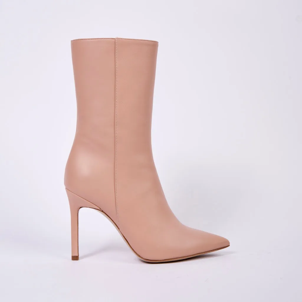 Stiletto Ankle Boots in Beige Leather