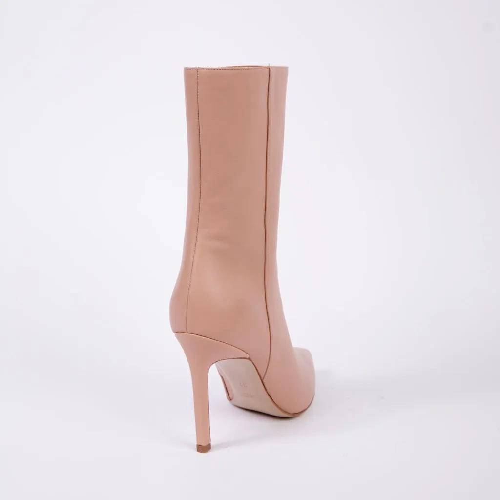 Stiletto Ankle Boots in Beige Leather