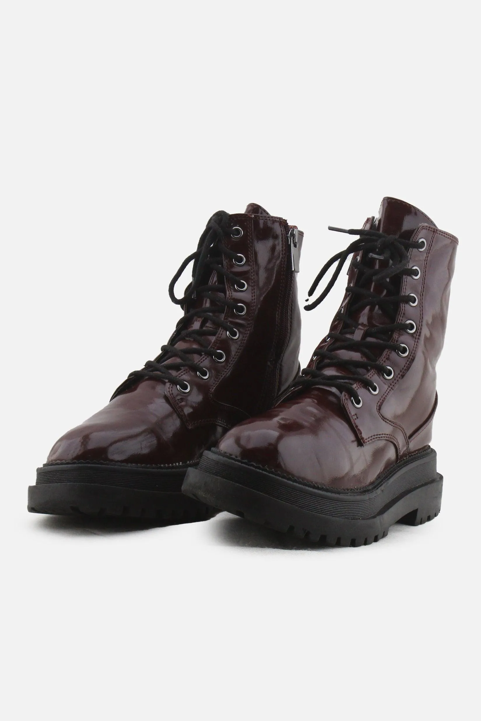 Stradivarius Zipper Laces Combat Ankle Boots | 100% Synthetic Leather