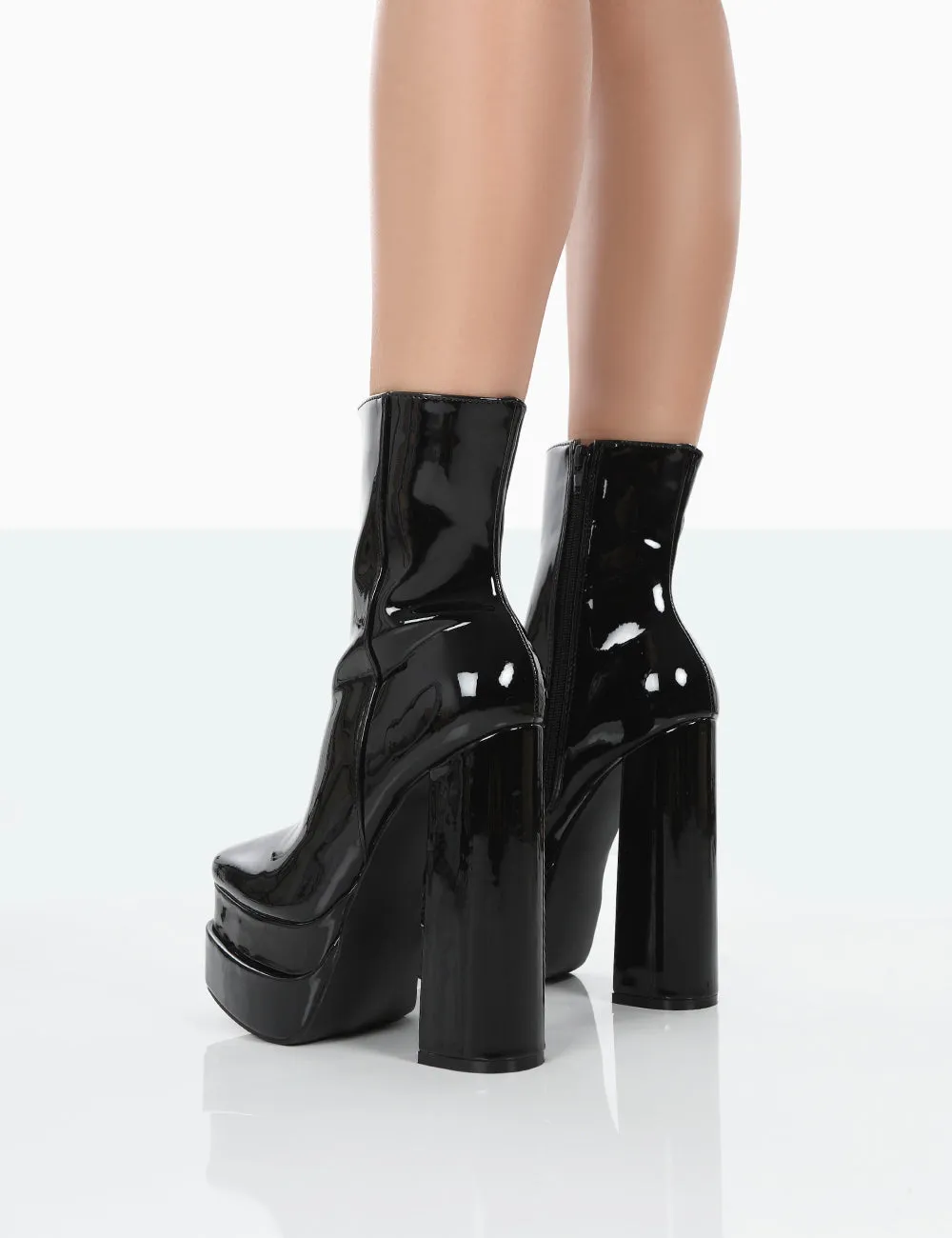 Supine Wide Fit Black Chunky Platform High Heeled Ankle Boots Block