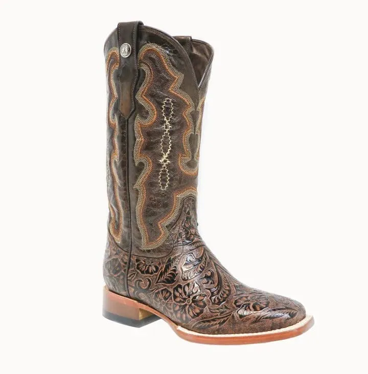 Tanner Mark Women's 'Trinity' Hand Tooled Square Toe Leather Boots Brown TML201759