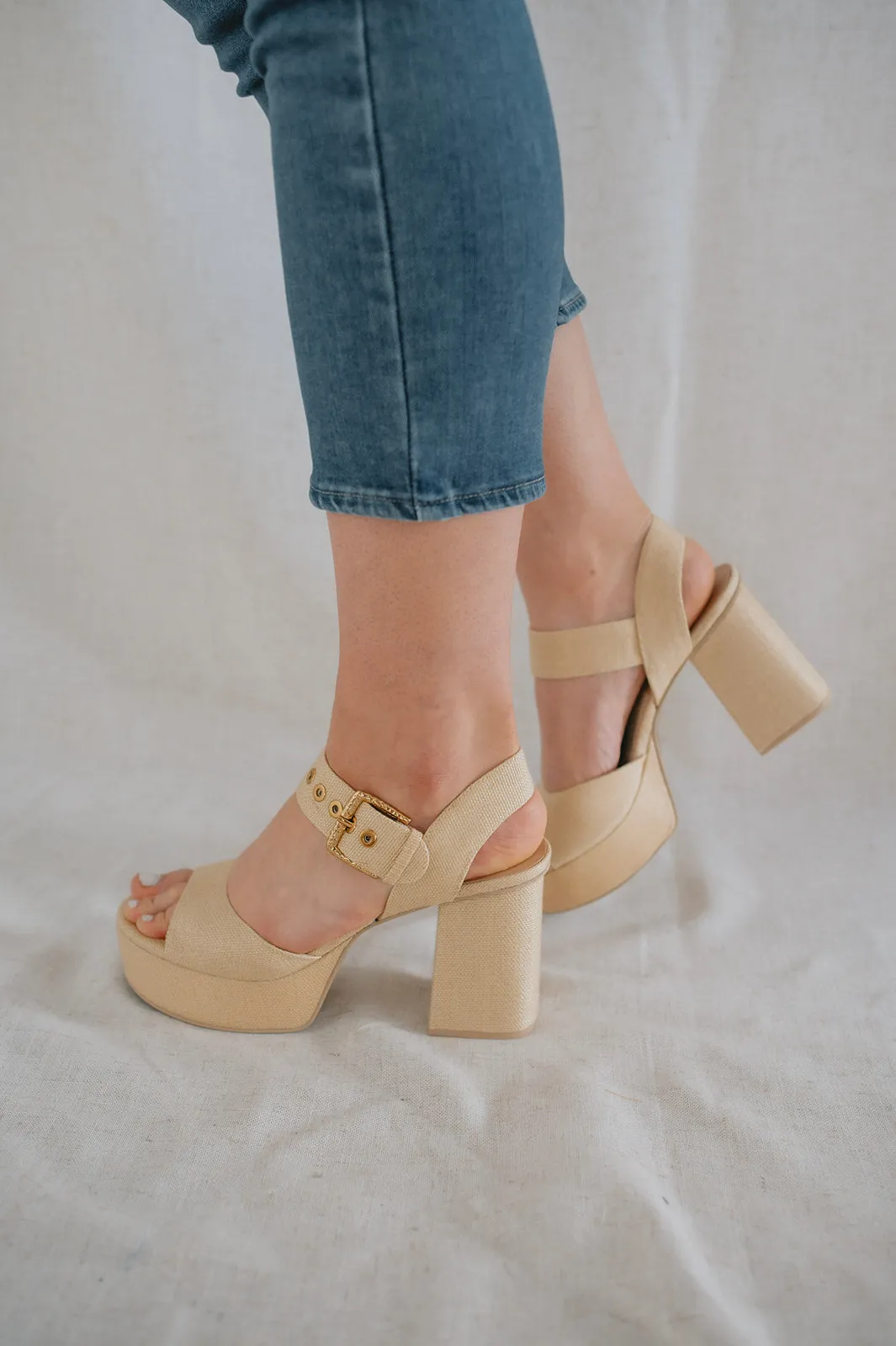 The Bobby Platform Heel by Dolce Vita - Natural Raffia