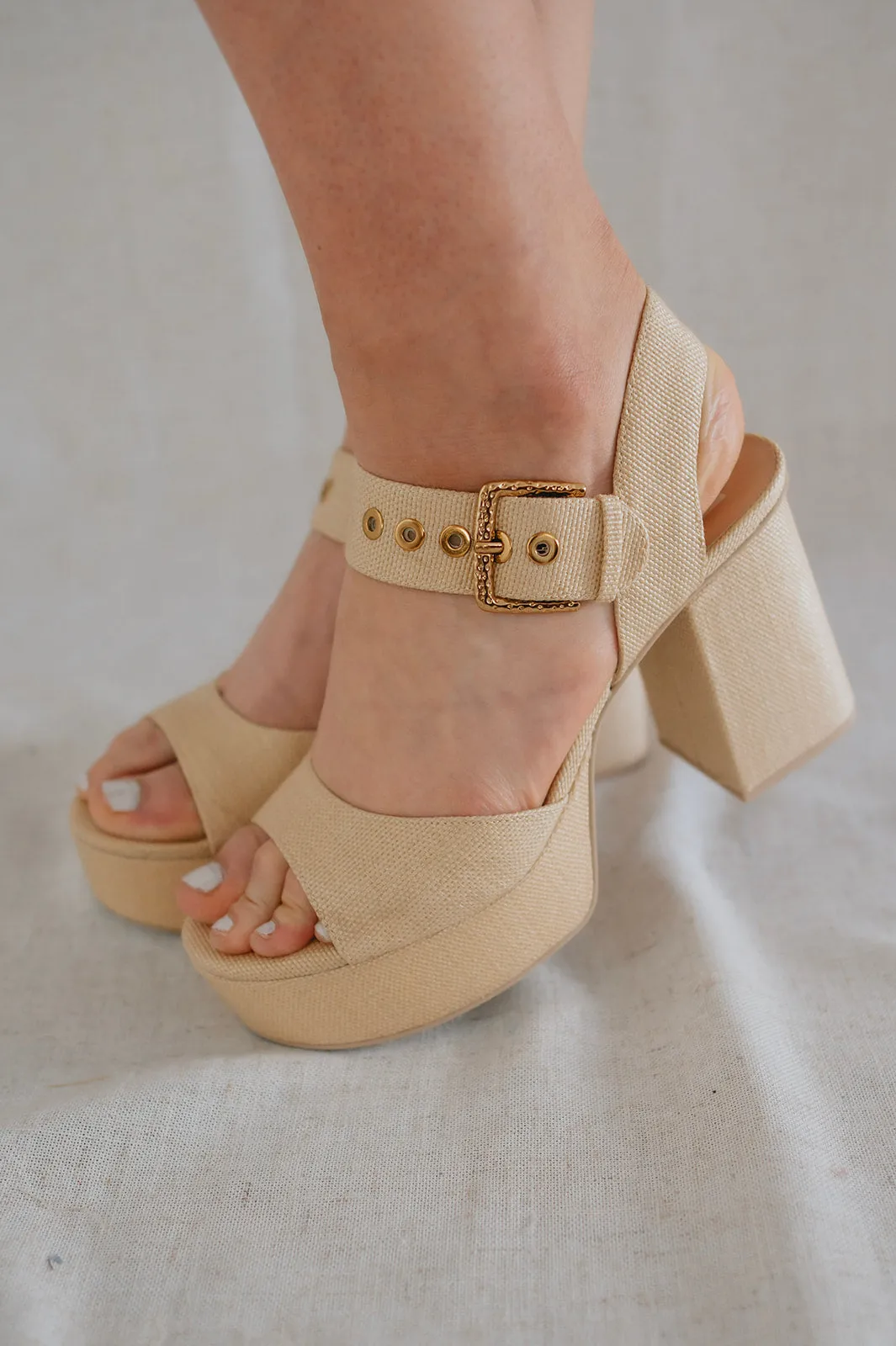 The Bobby Platform Heel by Dolce Vita - Natural Raffia