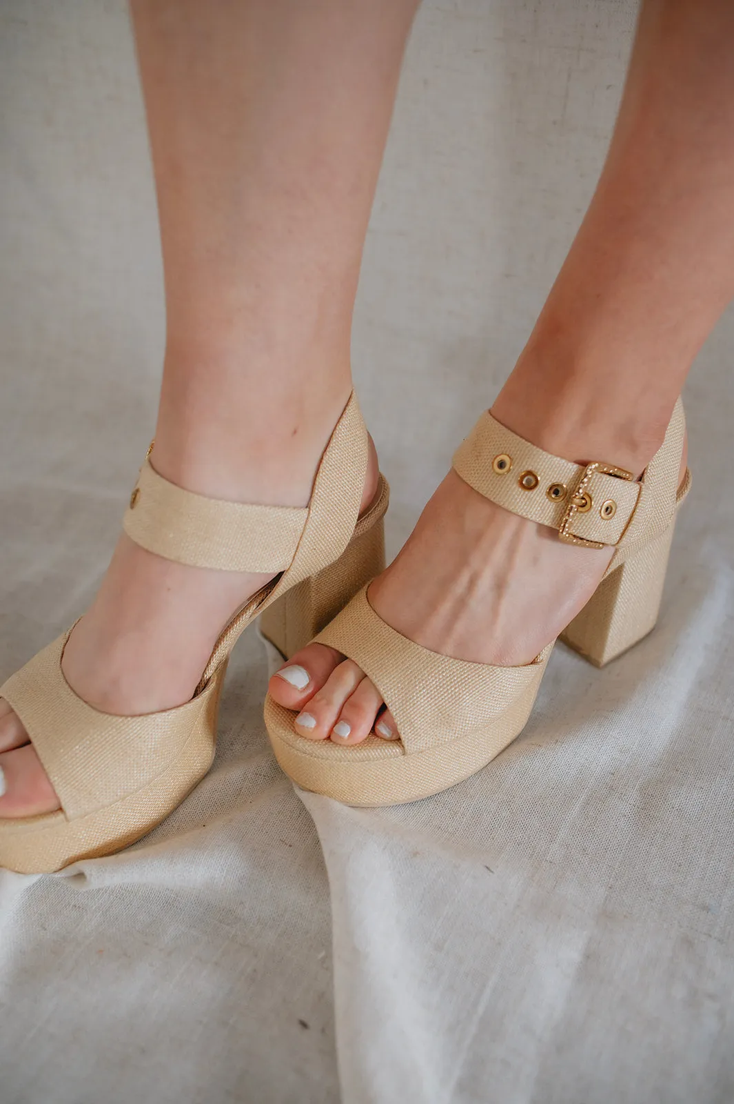 The Bobby Platform Heel by Dolce Vita - Natural Raffia