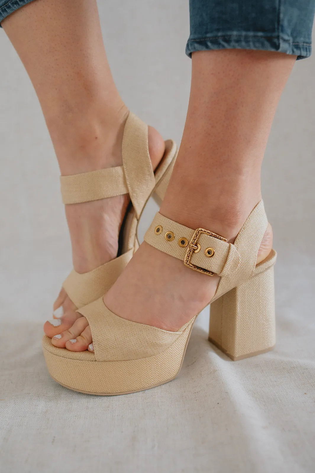 The Bobby Platform Heel by Dolce Vita - Natural Raffia