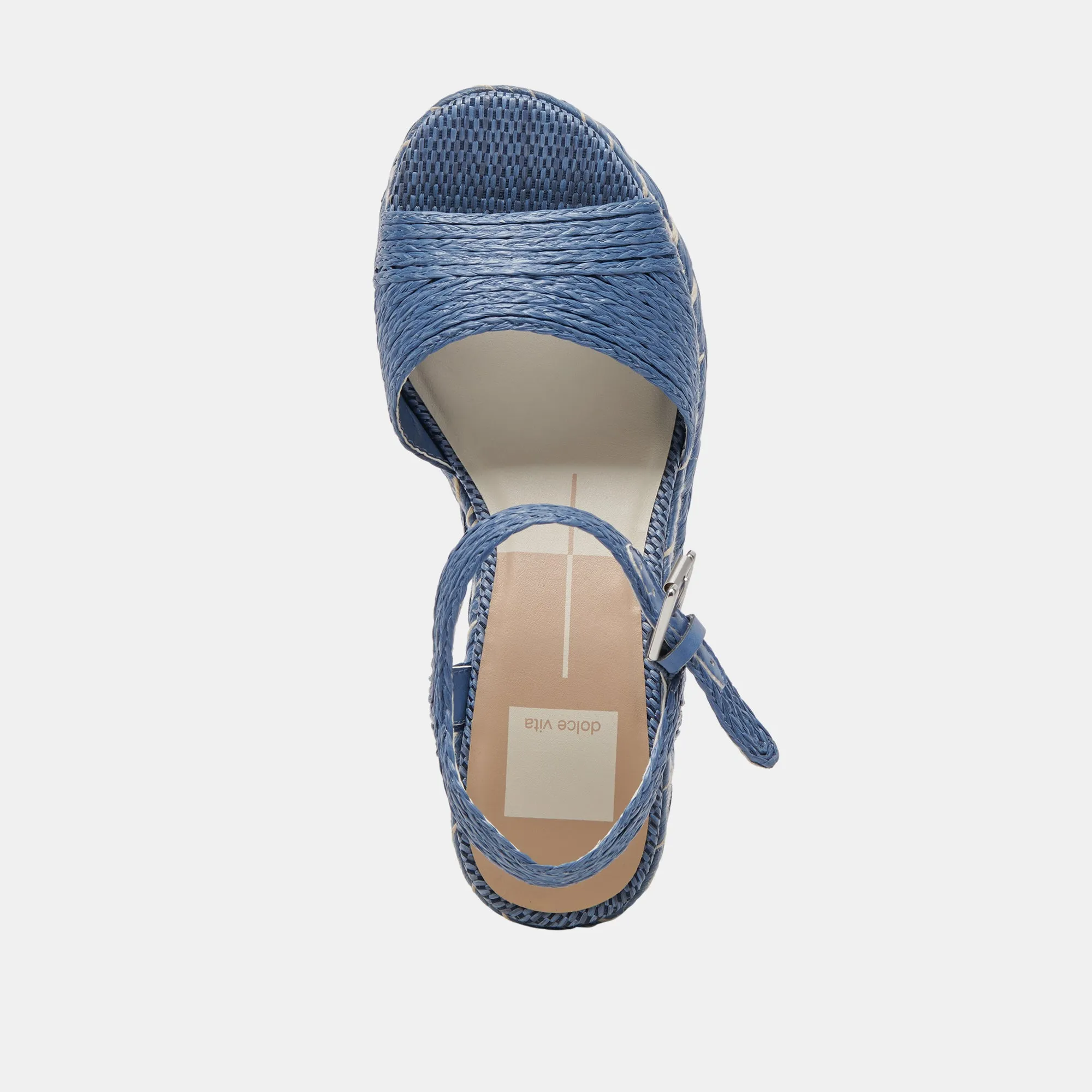 TIAGO WEDGES BLUE RAFFIA