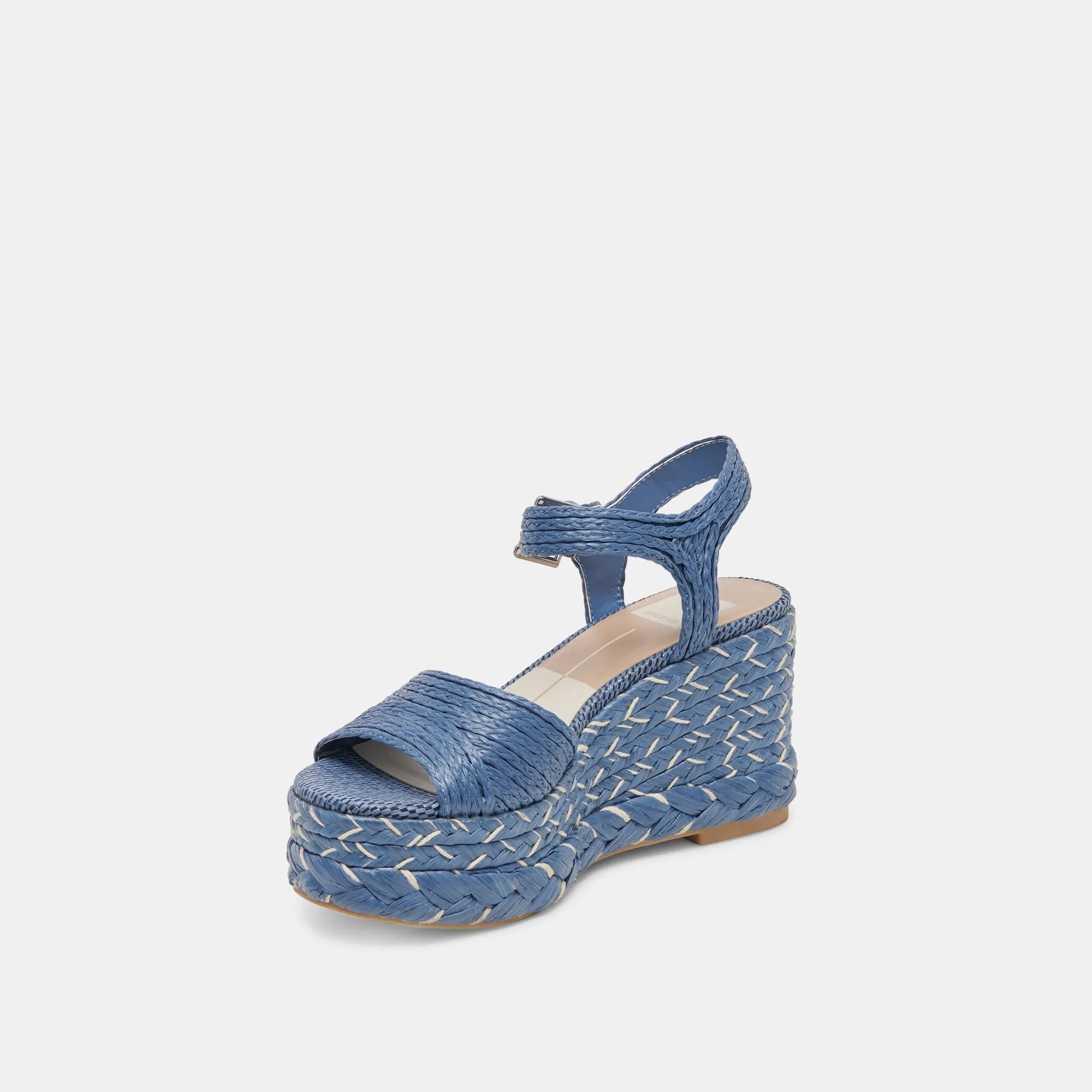 TIAGO WEDGES BLUE RAFFIA