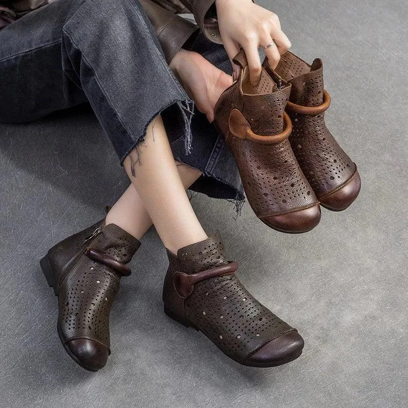 TSS118 Women's Casual Shoes -Leather Ankle Boots - Flat Heels Sandals