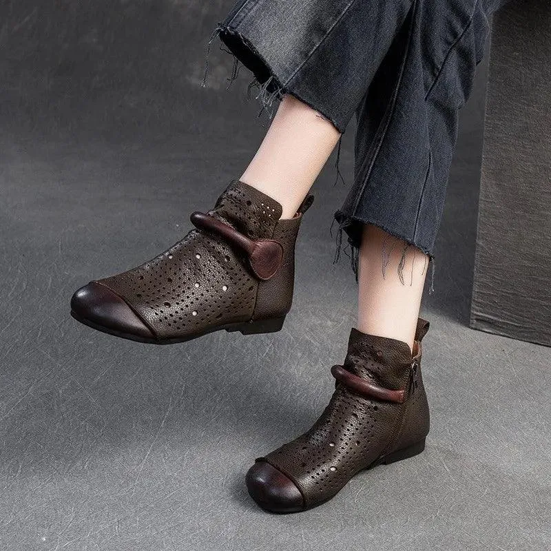 TSS118 Women's Casual Shoes -Leather Ankle Boots - Flat Heels Sandals