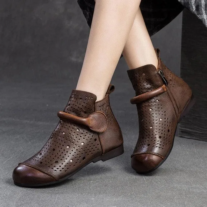 TSS118 Women's Casual Shoes -Leather Ankle Boots - Flat Heels Sandals