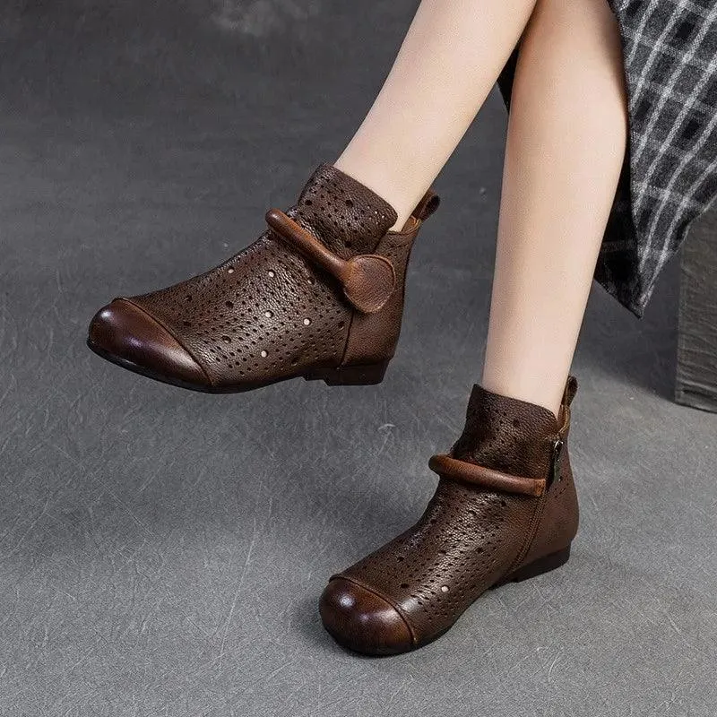 TSS118 Women's Casual Shoes -Leather Ankle Boots - Flat Heels Sandals