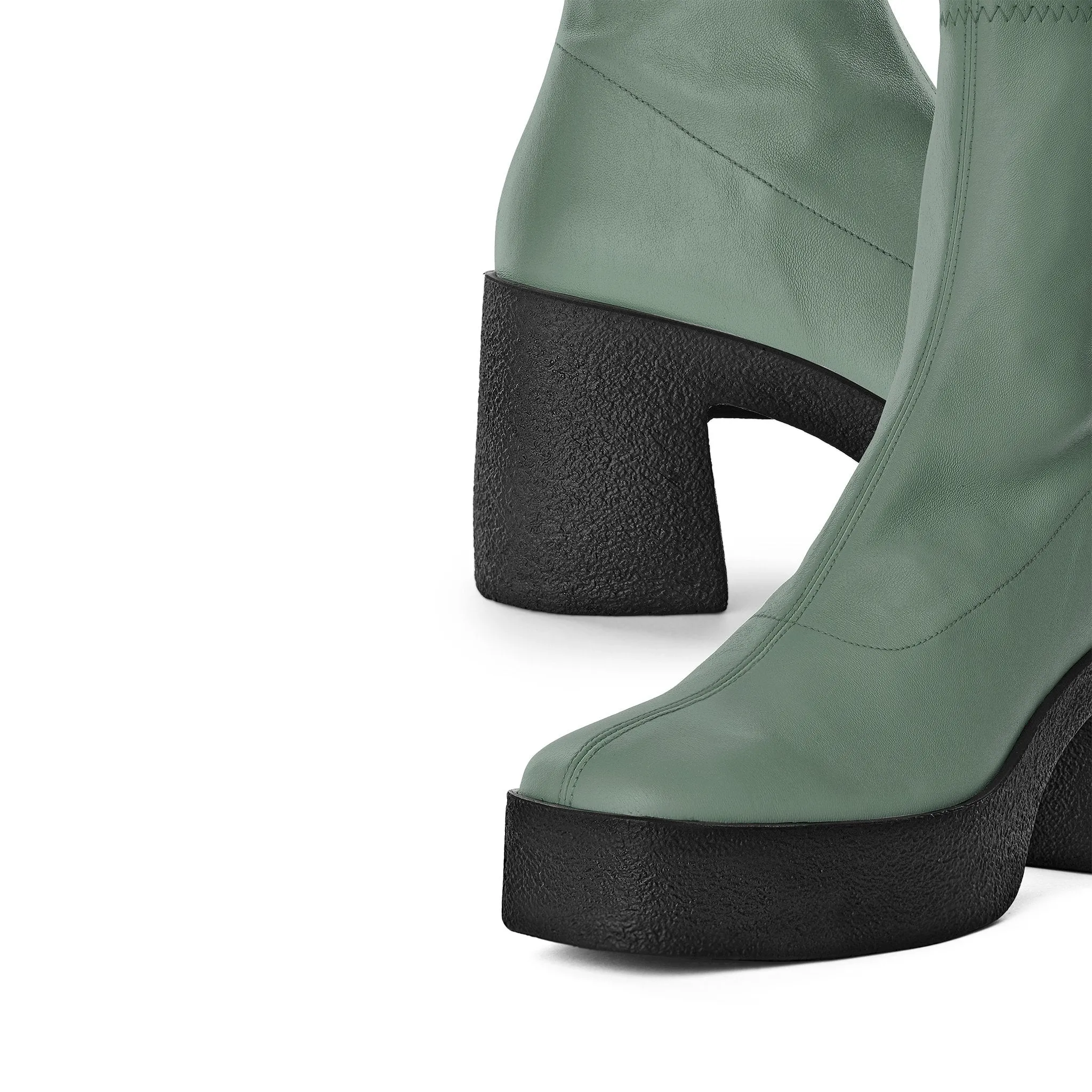 Umi Sage Green Stretch Leather Chunky Ankle Boots