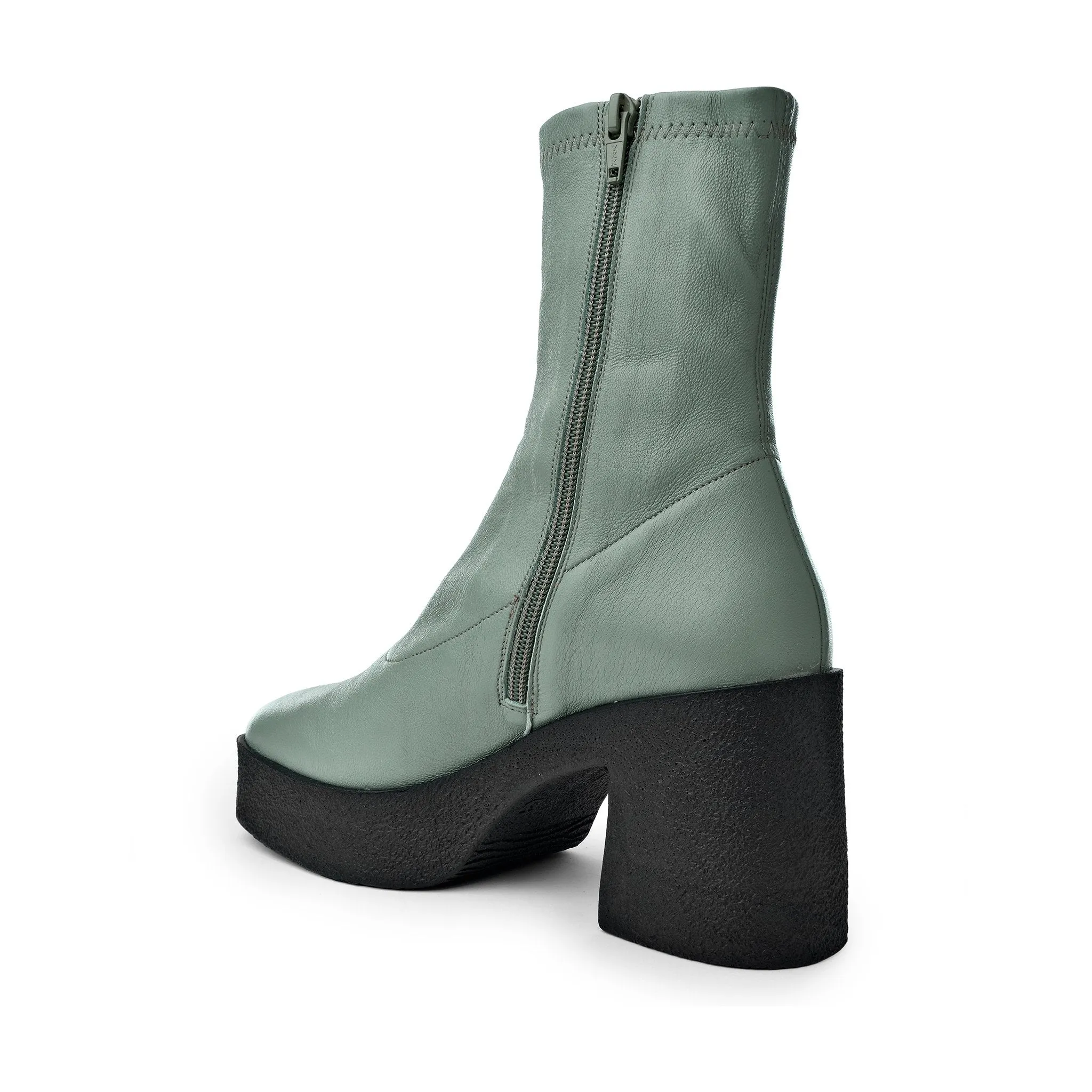 Umi Sage Green Stretch Leather Chunky Ankle Boots