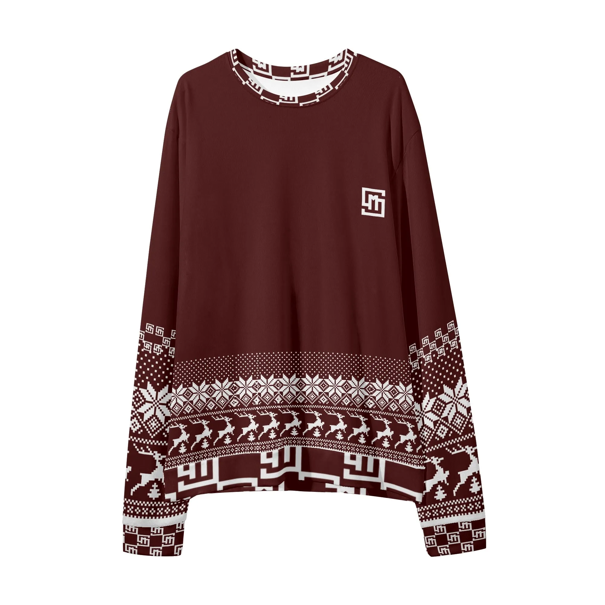 Unisex Christmas Loose Casual Red Brown Sweater