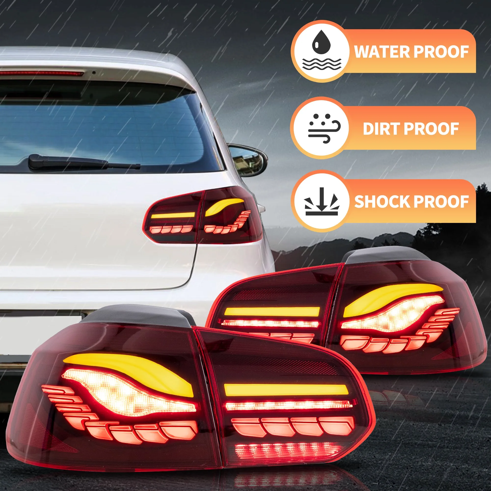 VLAND OLED Tail lights For Volkswagen Golf 6 MK6 2008-2014 With Sequential indicators Turn Signals [E-MARK.]