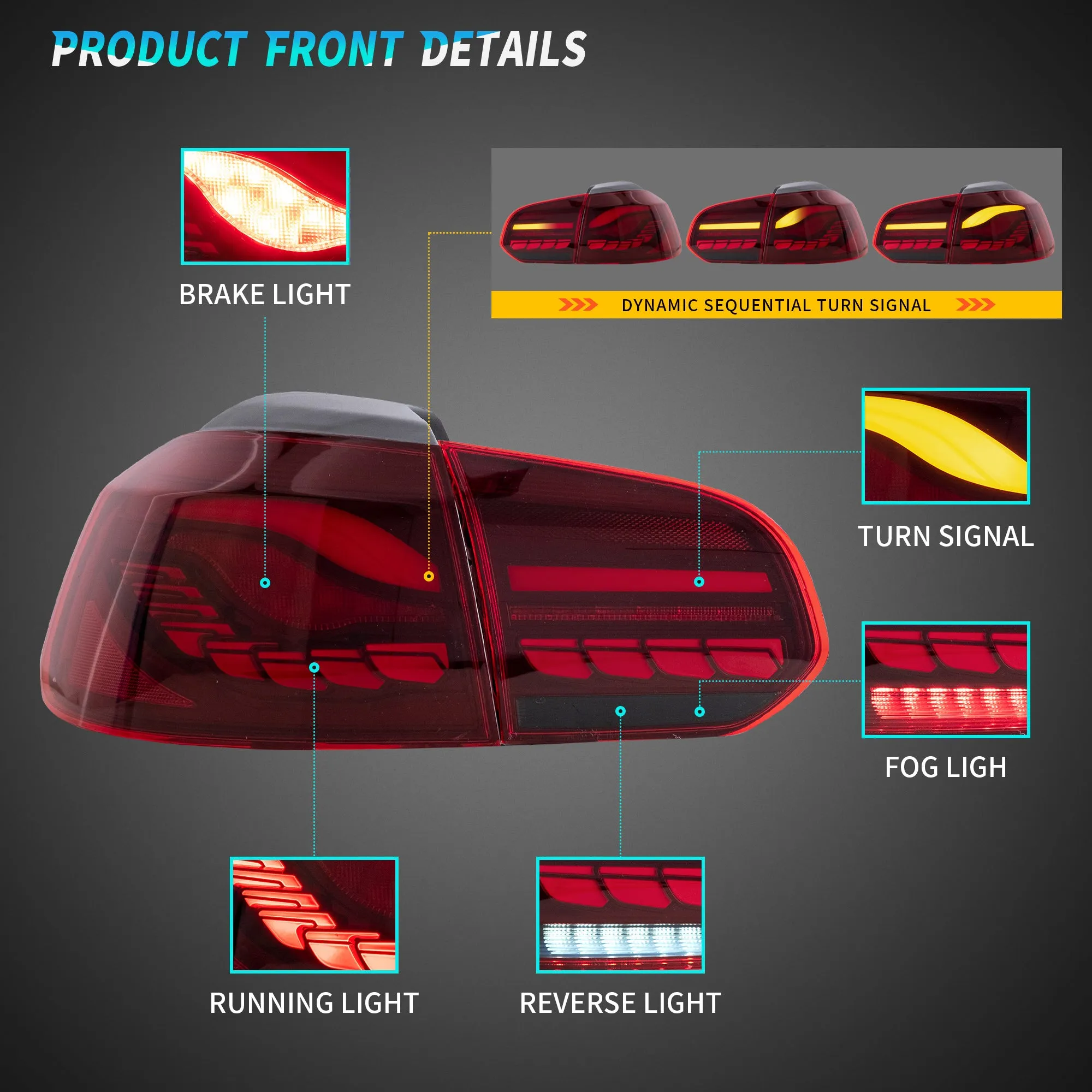 VLAND OLED Tail lights For Volkswagen Golf 6 MK6 2008-2014 With Sequential indicators Turn Signals [E-MARK.]