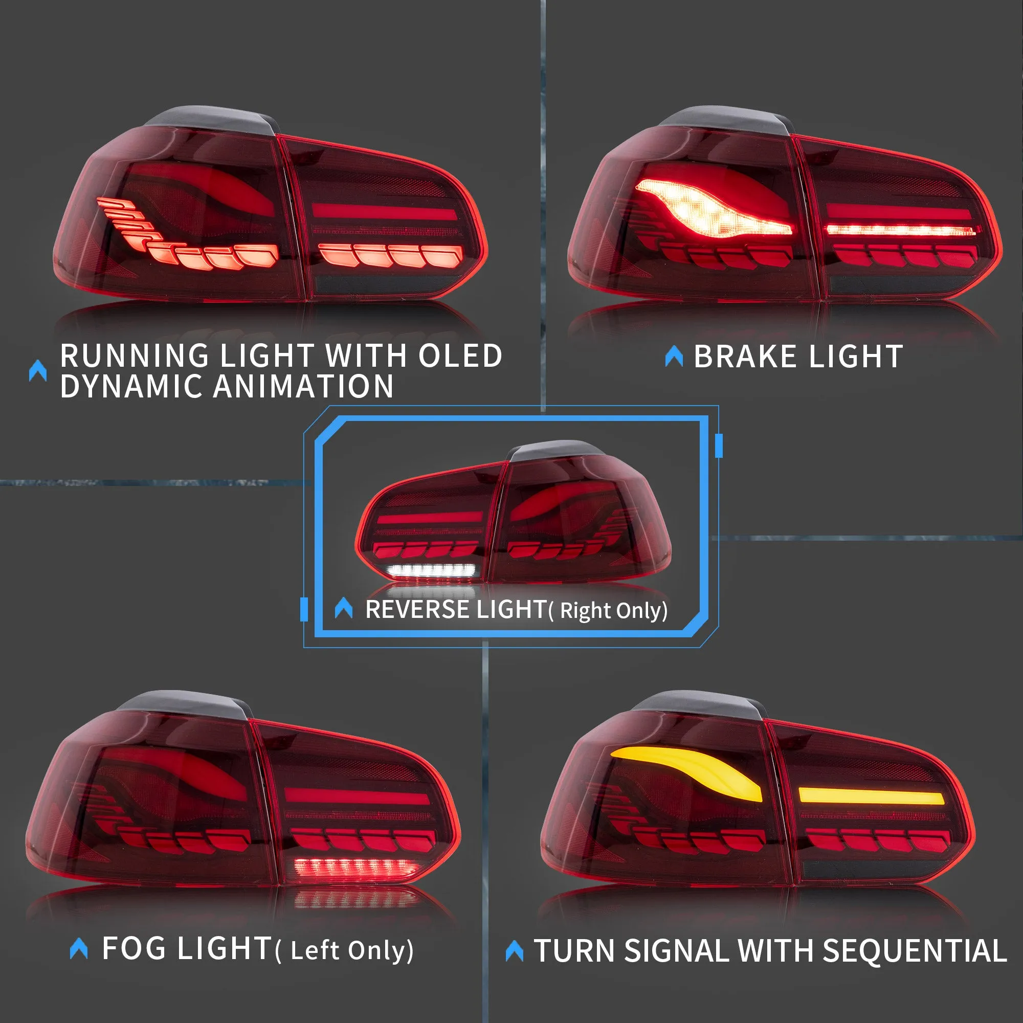 VLAND OLED Tail lights For Volkswagen Golf 6 MK6 2008-2014 With Sequential indicators Turn Signals [E-MARK.]