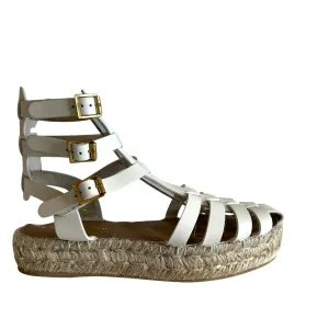 White Leather & Raffia Sandals - 8