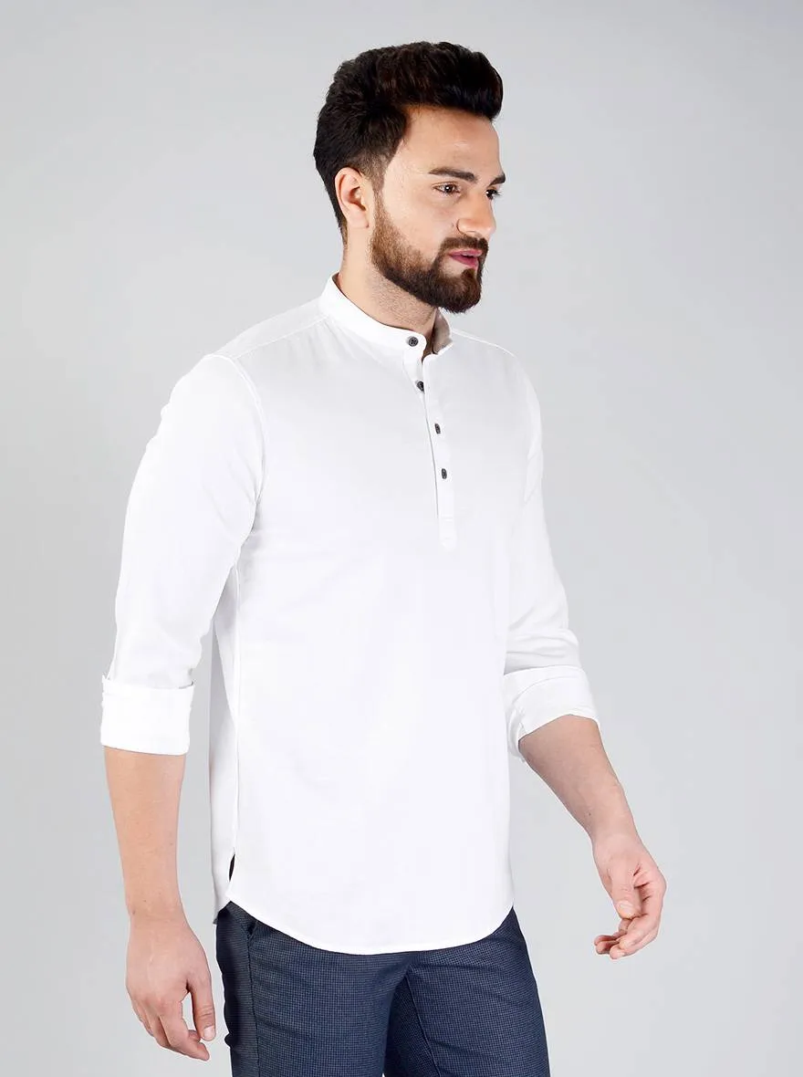 White Solid Slim Fit Short Kurta | JadeBlue