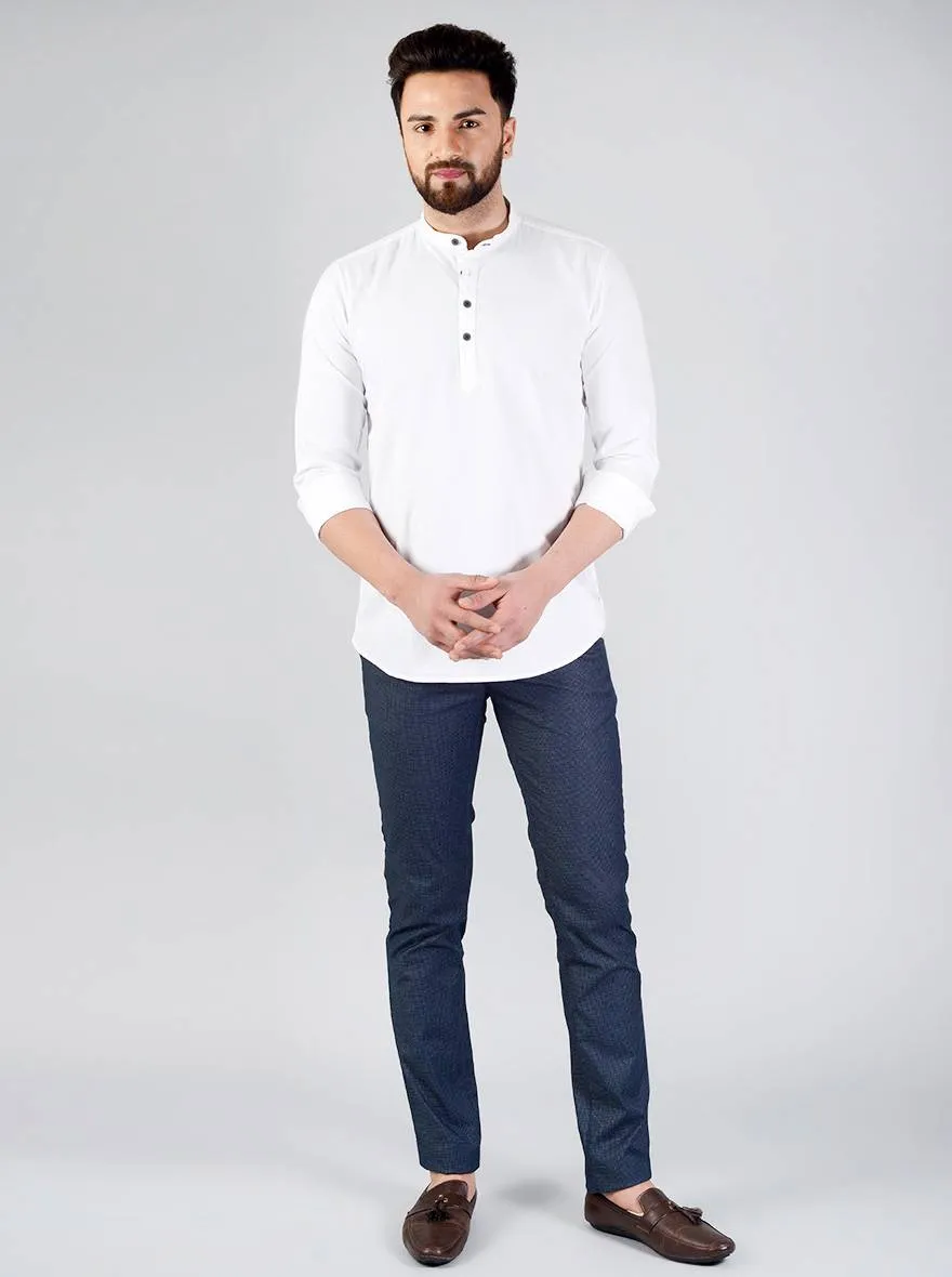 White Solid Slim Fit Short Kurta | JadeBlue