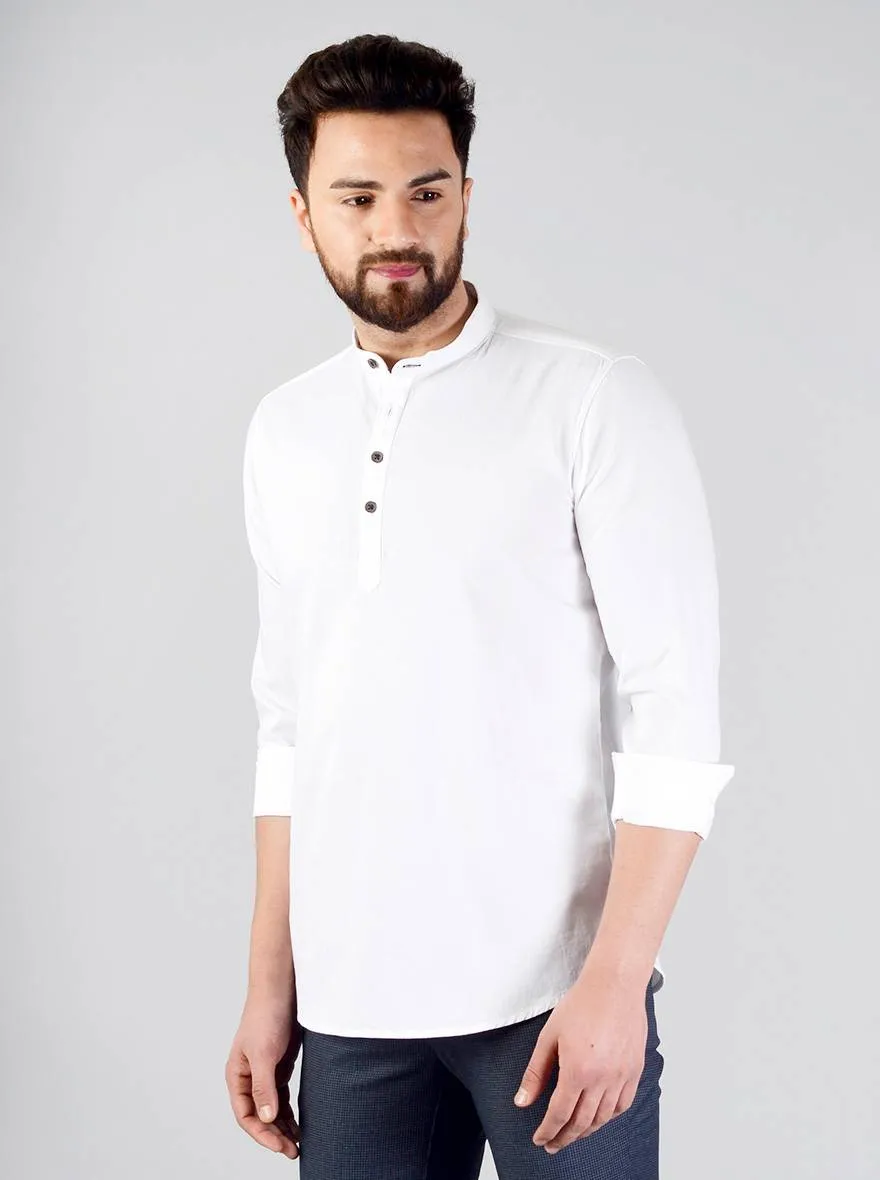 White Solid Slim Fit Short Kurta | JadeBlue