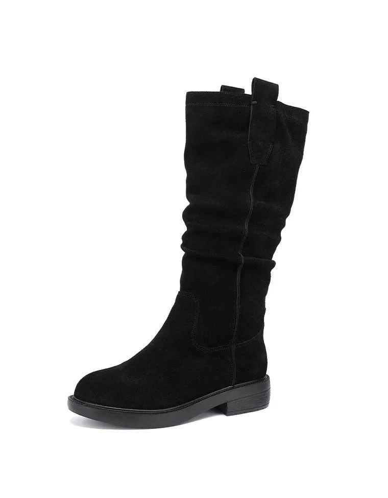 Winter Suede Mid Calf Long Leather Boots