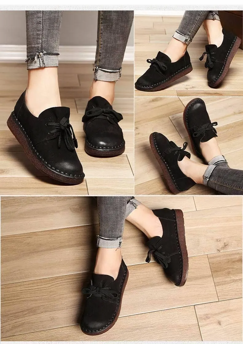 Women's Casual Shoes Brown Loafers Lace-up Flats MN0312