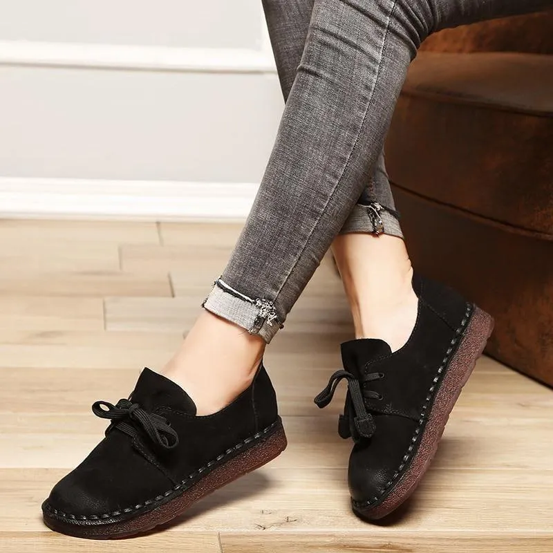 Women's Casual Shoes Brown Loafers Lace-up Flats MN0312