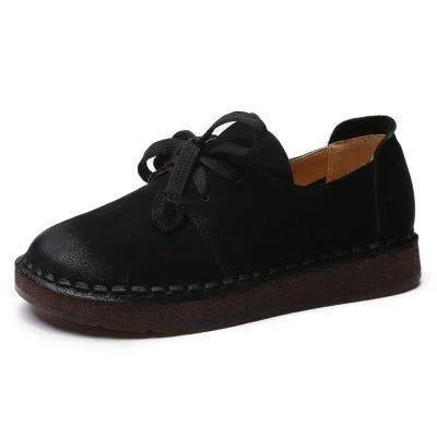 Women's Casual Shoes Brown Loafers Lace-up Flats MN0312