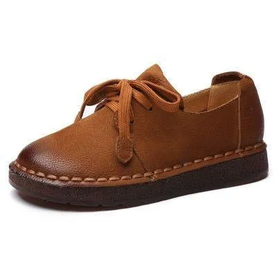 Women's Casual Shoes Brown Loafers Lace-up Flats MN0312