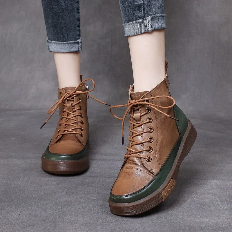 Women's Casual Shoes Handmade Leather Flat Ankle Boots 68188